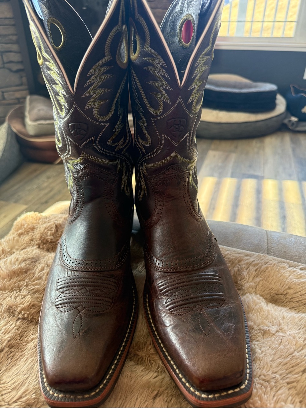 Ariat Dark Brown Western Cowboy Boots with Yellow Stitching